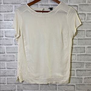 Ann Taylor - two tone white shirt/fabric size medium short sleeve